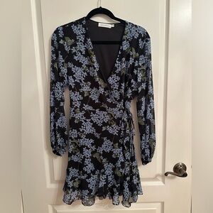 Long sleeve wrap dress with blue florals